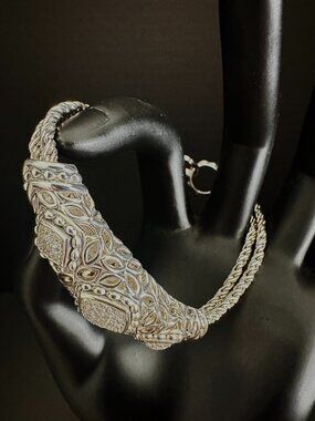 Angela by John Hardy Sterling Silver Bracelet 14K White Gold Accents CZ 28g Rare